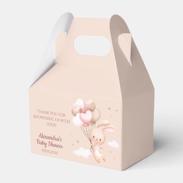 Dusty Pink Woodland Bunny Rabbit Baby Shower Favor Box (Front Side)