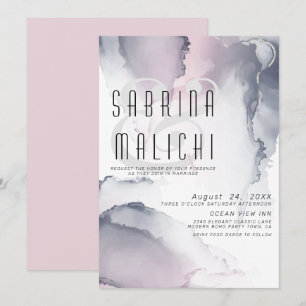 Dusty Plum Blush Pewter Fluid Alcohol Ink Invitati Invitation