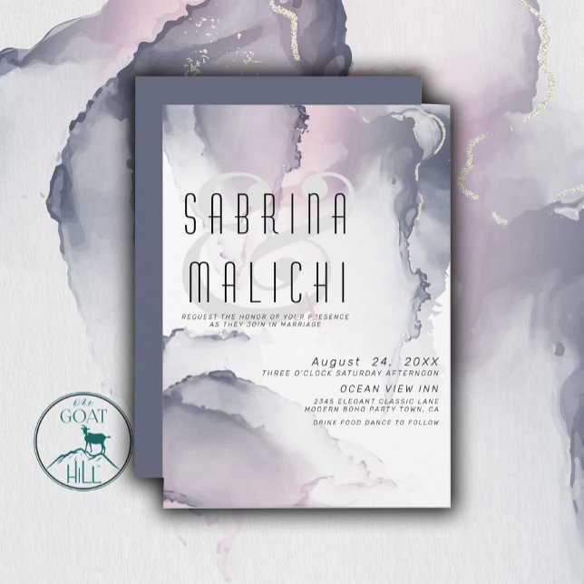 Dusty Plum Blush Pewter Fluid Alcohol Ink Invitation (Creator Uploaded)