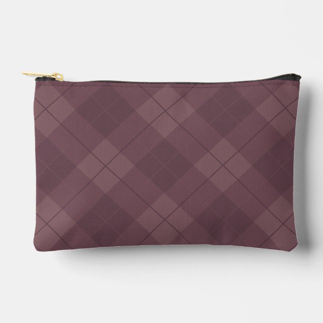 Dusty Plum Burgundy Plaid Pattern Accessory Pouch (Front)