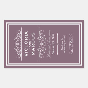 Dusty Plum Elegant Wedding Monogram Wine Bottle Sticker