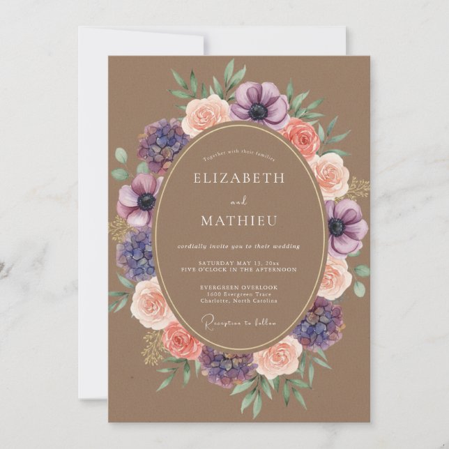 Dusty Plum Floral Enchantment Wedding Invitation (Front)