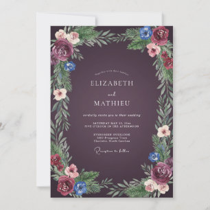 Dusty Plum Foliage Sage Wedding Invitation