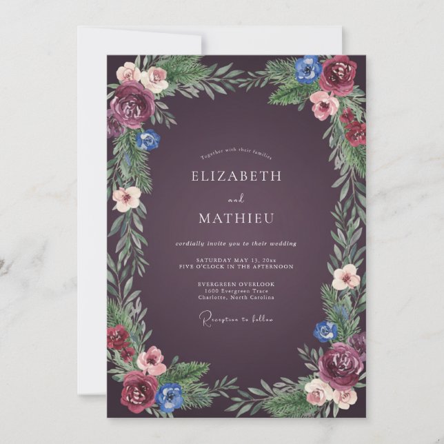 Dusty Plum Foliage Sage Wedding Invitation (Front)