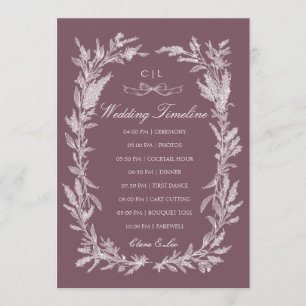 Dusty Plum Line Art Botanical Wedding Timeline Program