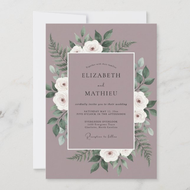 Dusty Plum Peony Wedding Invitation (Front)