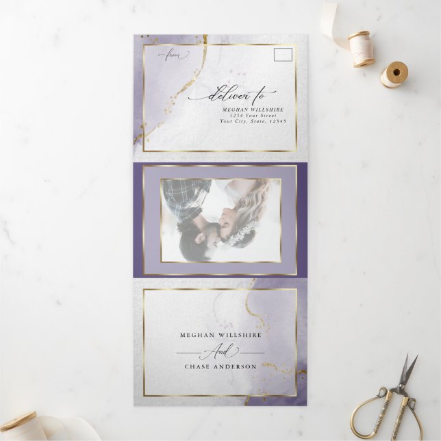 Dusty Plum Purple  Tri-Fold Invitation (Outside)