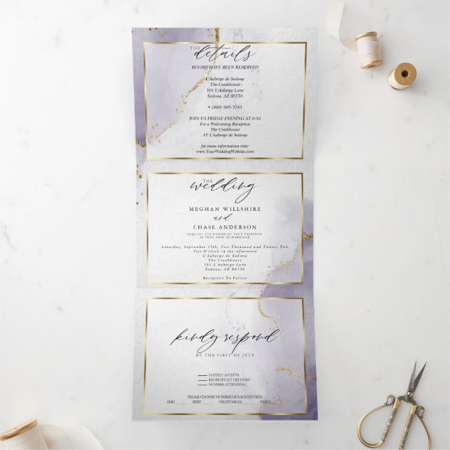 Dusty Plum Purple  Tri-Fold Invitation (Inside)