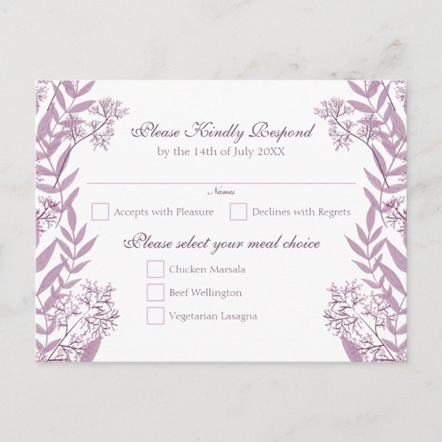 Dusty Plum Purple Wedding  Botanical Holiday Postcard (Front)