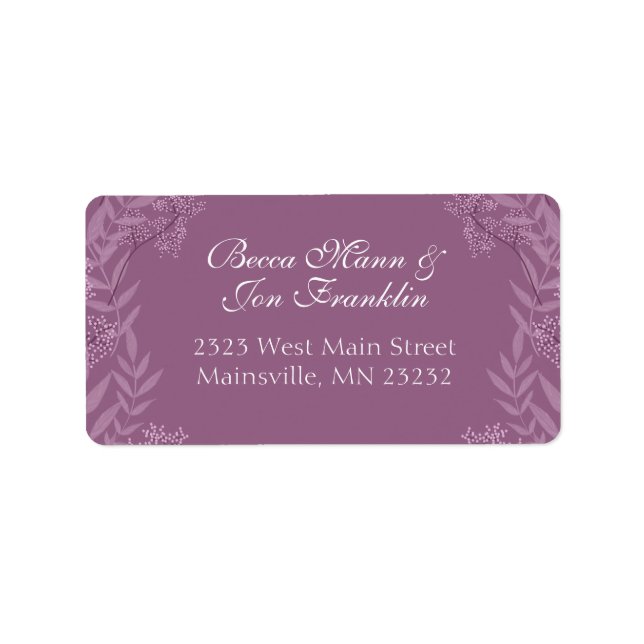 Dusty Plum Purple Wedding  Botanical Label (Front)