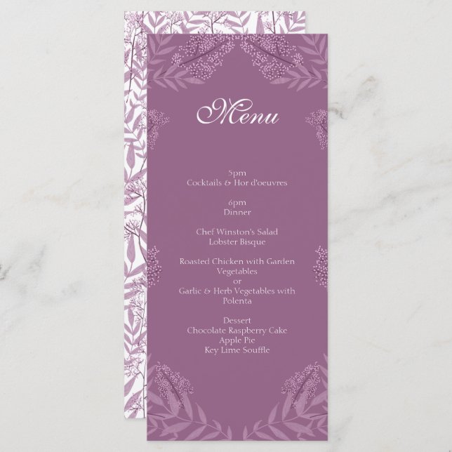 Dusty Plum Purple Wedding  Botanical Menu (Front/Back)