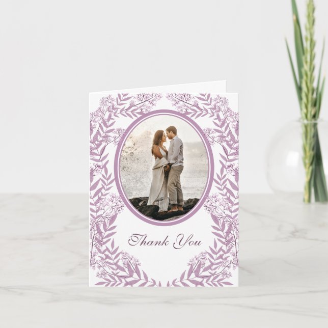 Dusty Plum Purple Wedding  Botanical Thank You Card (Front)
