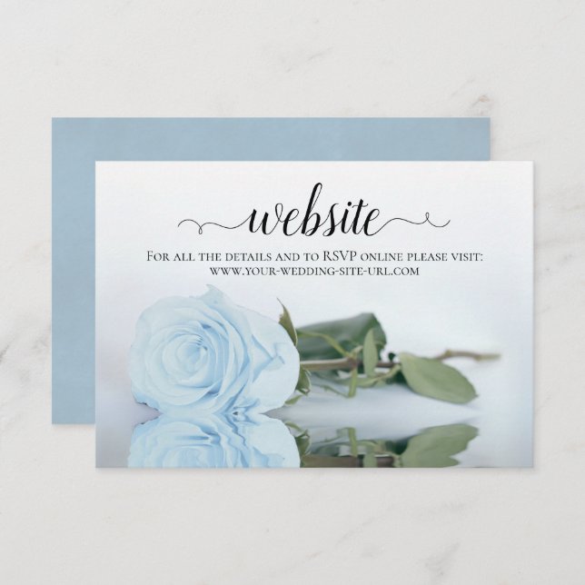 Dusty Powder Blue Rose Elegant Wedding Website Enclosure Card (Front/Back)