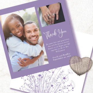 Dusty Purple Background Photo Wedding Thank You Invitation
