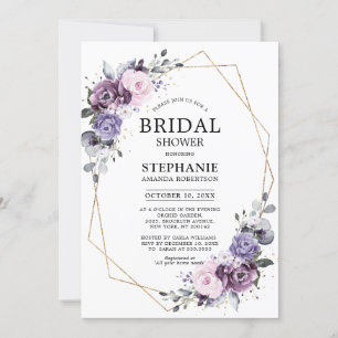 Dusty Purple Blooms Geometric Bridal Shower Invita Invitation