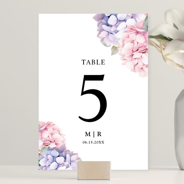 Dusty Purple Blush Pink Hydrangea Wedding Table Number (Creator Uploaded)