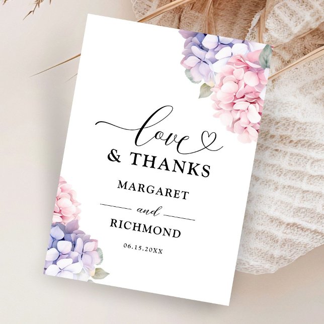Dusty Purple Blush Pink Hydrangea Wedding Thank You Card (Creator Uploaded)