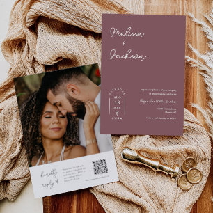 Dusty Purple Boho Minimalist Wedding QR Code Photo Invitation