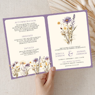Dusty Purple Boho Wildflower QR Code Wedding Invitation