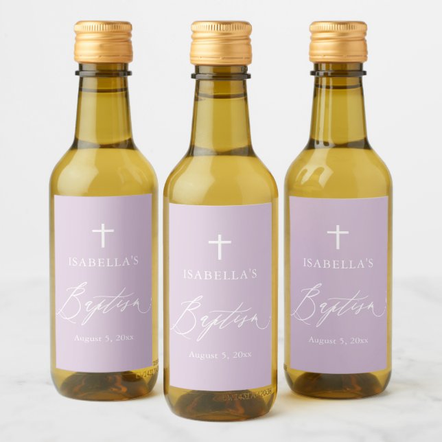 Dusty Purple Cross Girl Baptême Mini Étiquette de  (Bouteilles)