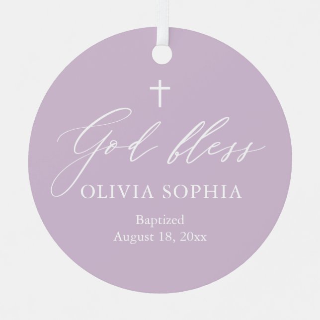 Dusty Purple Cross Girl Baptism Ceramic Ornament (Front)