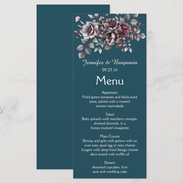 Dusty Purple, Dark Teal, Dusty Lavender Wedding | Menu (Front/Back)