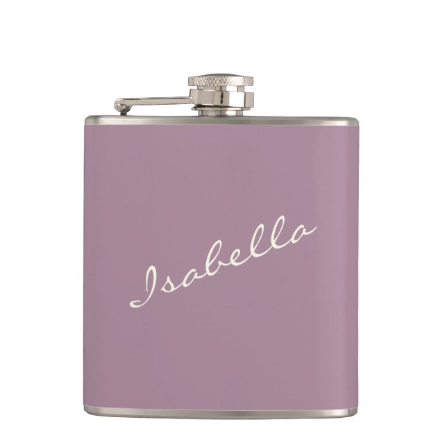 Dusty Purple Elegant Script Name Wedding Party  Hip Flask (Front)