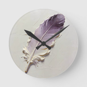 Dusty Purple Feather Impasto Organic Modern Round Clock