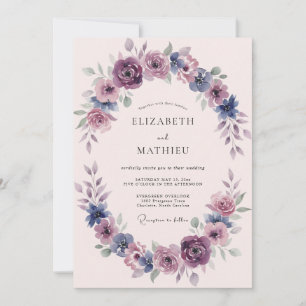 Dusty Purple Floral Arch Wedding Invitation