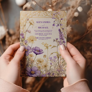 Dusty Purple Floral Elegant Boho Wedding Invitation