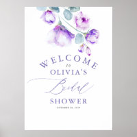 Dusty Purple Floral Elegant Bridal Shower Welcome