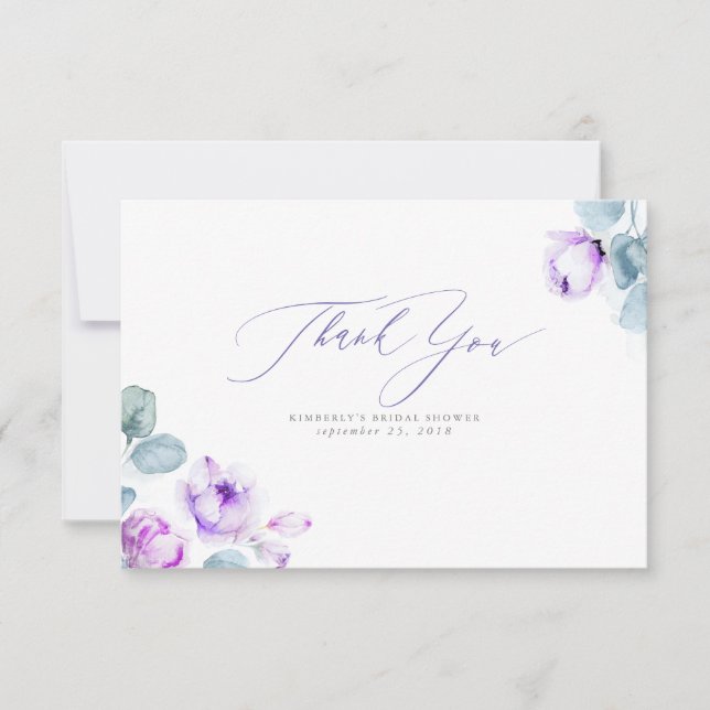 Dusty Purple Floral Elegant Small Thank You (Front)