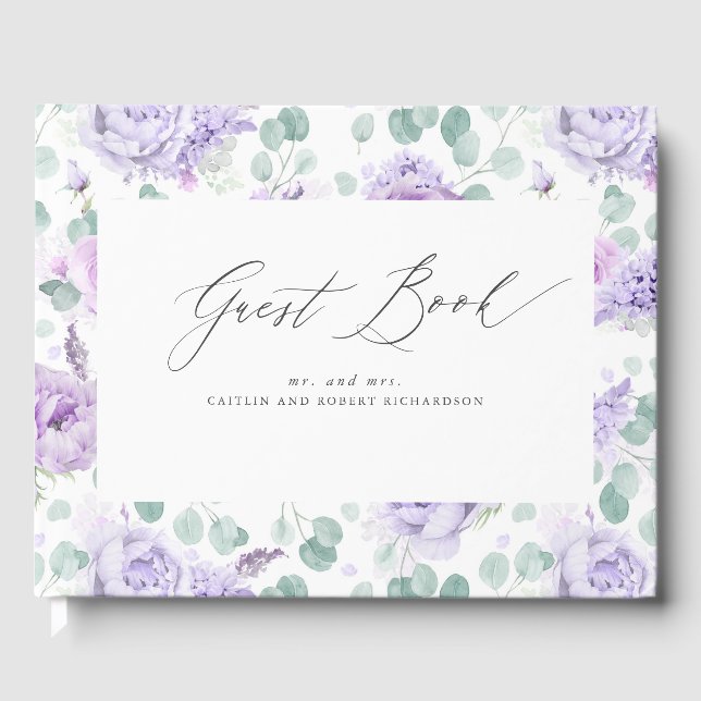 Dusty Purple Floral Elegant Wedding Guest Book (Front)