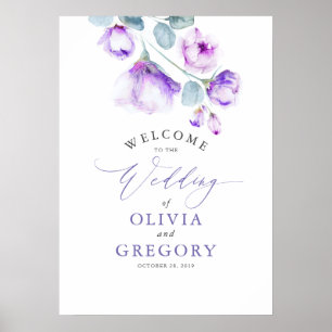 Dusty Purple Floral Élégante Affiche de bienvenue 