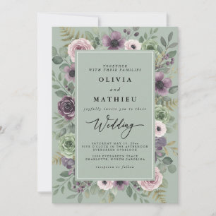 Dusty Purple Floral Flourish Wedding Invitation