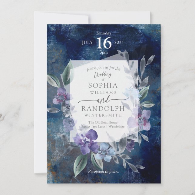 Dusty Purple Floral Garden Wedding Invitation, Invitation (Front)