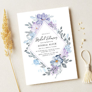 Dusty Purple Floral Geometric Modern Bridal Shower Invitation