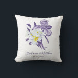 Dusty Purple Floral Iris White Daisy Wedding Throw Pillow<br><div class="desc">This pillow feature an elegant modern watercolor floral design with purple iris flowers and white daisies. Personalize with your names and wedding date. This pillow is part of a collection which includes other matching wedding products. Please visit my store to see the full range of wedding and bridal products that...</div>
