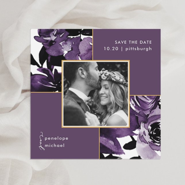 Dusty Purple Floral Photo Wedding Save The Date (Creator Uploaded)