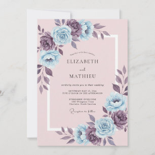 Dusty Purple Floral Romance Wedding Invitation
