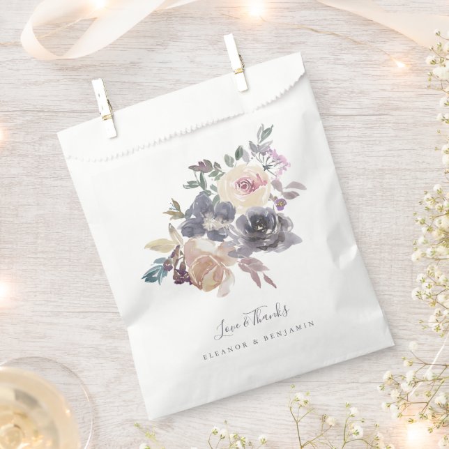 Dusty Purple Floral Watercolor Custom Wedding Favour Bag (Clipped)