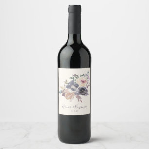 Dusty Purple Floral Watercolor Wedding Custom Wine Label