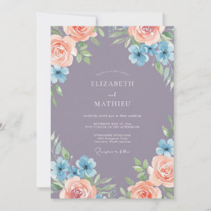 Dusty Purple Floral Watercolor Wedding Invitation