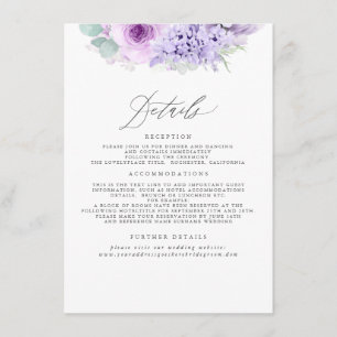 Dusty Purple Floral Wedding Information Enclosure Card