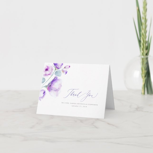 Dusty Purple Floral Wedding Thank You (Front)