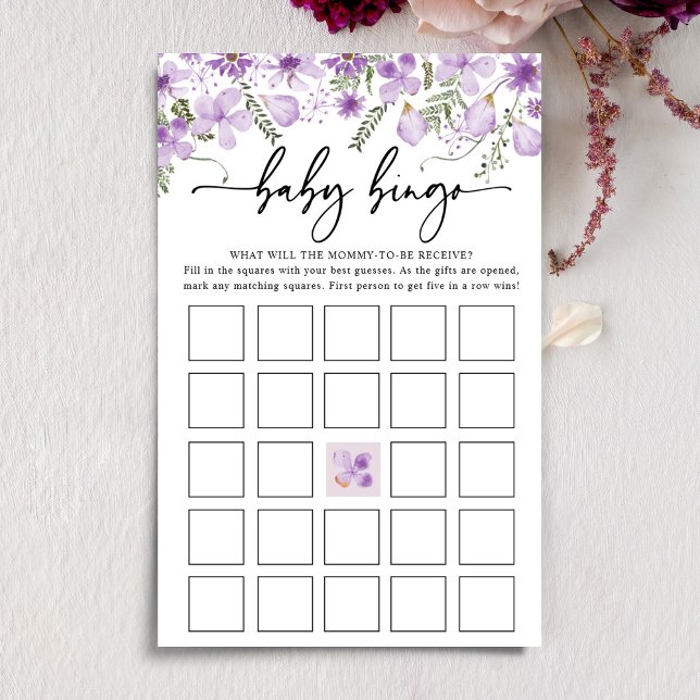 Dusty Purple Florals Baby Bingo Baby Shower Game (Creator Uploaded)