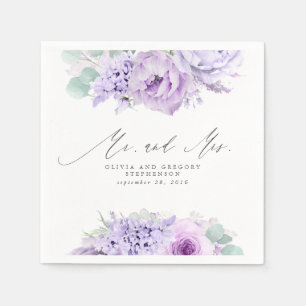 Dusty Purple Flowers Elegant Botanical Mr and Mrs Napkin