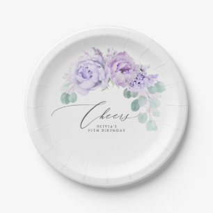 Dusty Purple Flowers Elegant Botanical Wreath Paper Plate