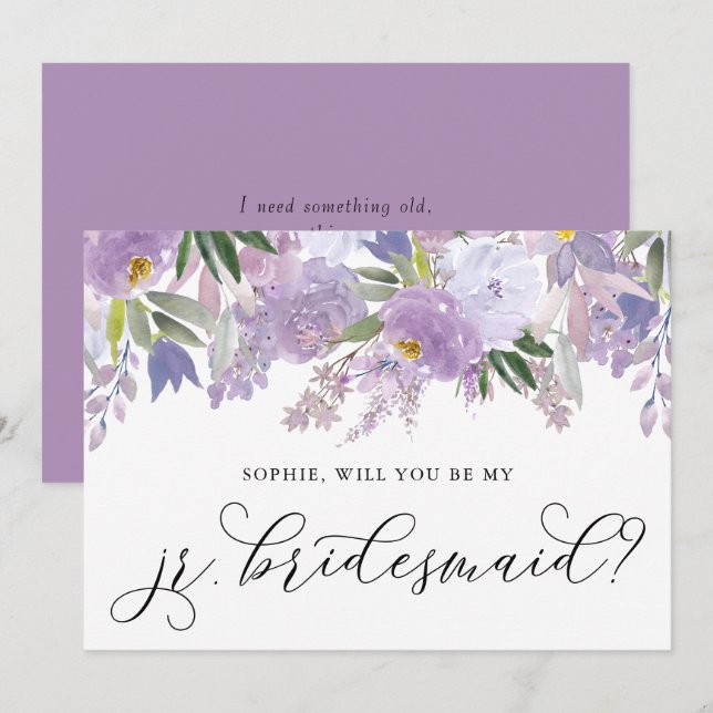 Dusty Purple Flowers Will You Be My Jr. Bridesmaid Invitation (Front/Back)