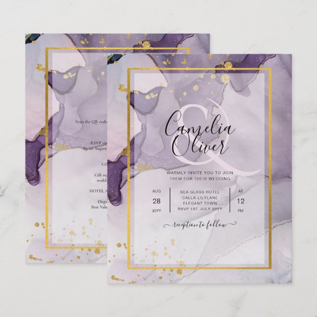 Dusty Purple Gold Alcohol INK Abstract Wedding (Front/Back)